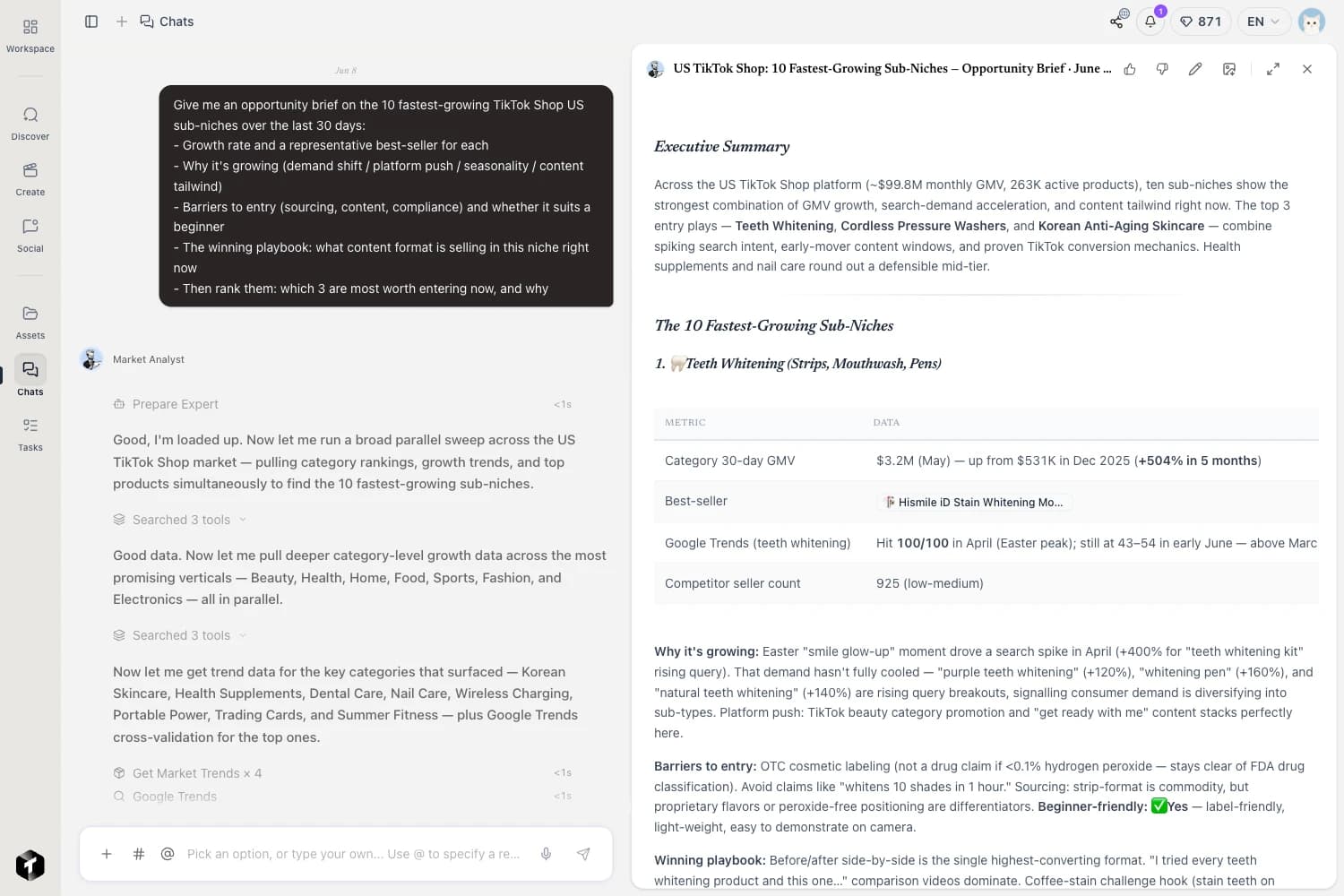 Trenz AI Market Analyst trend opportunity report on US TikTok Shop